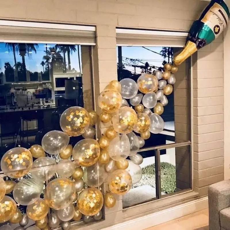 Party Flamingo Aufblasbares Partyzubehör Party Girlande Champagner Flasche Geburtstag 106-teilig Deko Gold von Party Flamingo