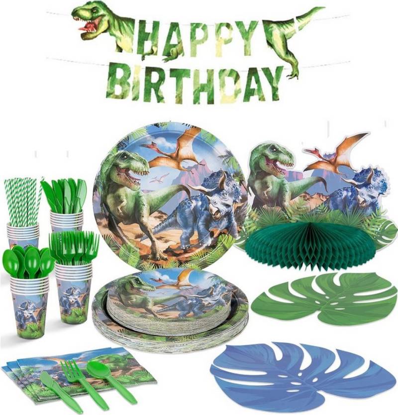 Party Flamingo Kindergeschirr-Set Dinosaurier Party Deko Set 66 tlg. Dino Zug Teller Geburtstag Kinder (66-tlg) von Party Flamingo