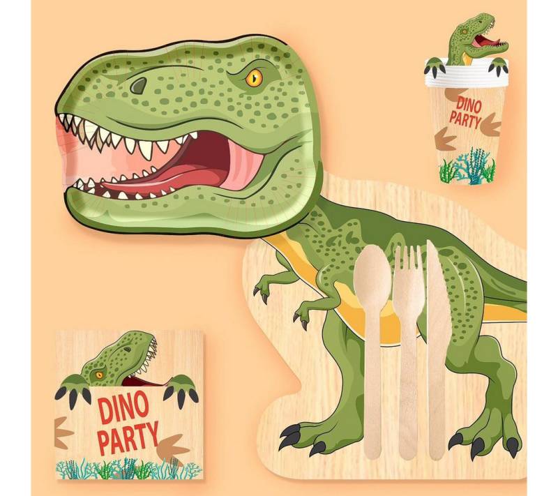 Party Flamingo Kindergeschirr-Set MEGA Dinosaurier Partyset Kinder Geburtstag Deko Teller 10 Gäste, 10 Personen, 81 Teile, für 10 Personen von Party Flamingo
