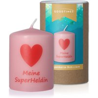 Rosa Stumpenkerze | Herz Motiv Und "Meine Superheldin" Schriftzug 8x6cm von Party24