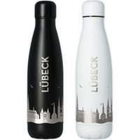 Trinkflasche | Lübeck Lübecker Skyline Luftlinie in Schwarz Oder Weiß von Party24