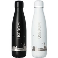 Trinkflasche | Usedom Skyline Luftlinie in Schwarz Oder Weiß von Party24
