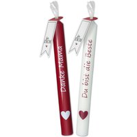 stabkerzen Set | Mit Herz Motiv Und "Danke Mama" & "Du Bist Die Beste" Schriftzug Rot Weiß 21 X 2 cm von Party24