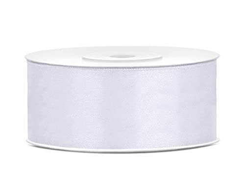 25m Satinband Satin Geschenkband weiss 25mm breit von PartyDeco