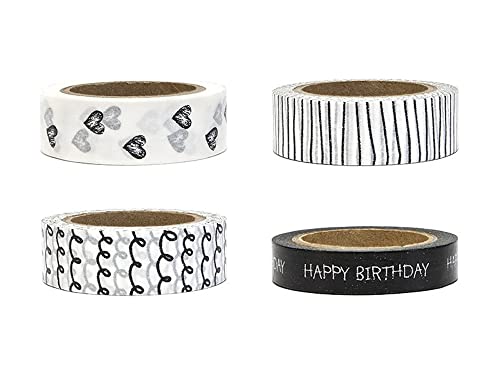 Decorative tape Black&White mix (1 pkt / 4 pc.) von PartyDeco