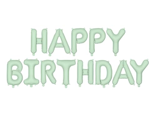 Happy Birthday Girlande Hellgrün – Matte Folienballons ca. 340 cm – Moderne Geburtstagsdeko für Kinder & Erwachsene – Luftbefüllung – wiederverwendbar – Boho Partydeko von PartyDeco