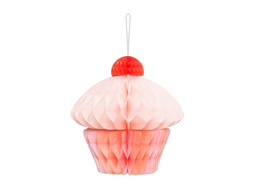 Muffin Wabenball 20cm - Wabenfigur zum Stellen oder Hängen - Tischdeko & Raumdeko - Papierdeko Cupcake - Wabenbälle und Pompons - Rosa Rot von PartyDeco