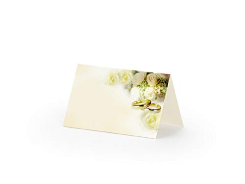 P&D 50 Platzkarten Tischkarten Namenskarten Hochzeit Trauung Wedding - Creme grün mit Rosen und Ringen - 8 x 4,5 cm von PartyDeco