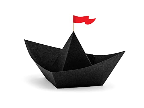 Papier Deko Schiff 19x10x14cm schwarz rot 6er Set - Piratendeko - Papierschiff Party Zubehör für Piratenparty Kindergeburtstag von PartyDeco