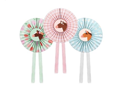 Papier Rosetten Deko 35cm 3er Set mit Pferde Motiv - Papierrosetten zum Aufhängen Kleben Dekorieren - Papierfächer Geburtstagsdeko Kindergeburtstag - Papierdeko & Partydeko - Pastell Mix von PartyDeco