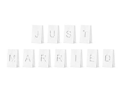 Papierlaterne Just Married Hochzeit 19 cm x 11 Stück Lichttüten Windlicht Papiertüten weiß von PartyDeco