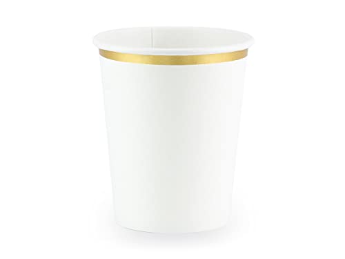 Pappbecher Einweg mit Goldkante 6er Set 260ml Trinkbecher Einwegbecher Pappe Geburtstag Hochzeit/Becher/Trinkbecher aus Papier - weiß mit goldenem Rand von PartyDeco