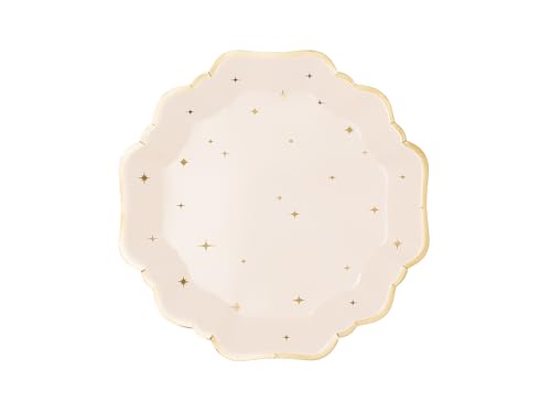 Pappteller 21cm mit Goldrand und Sternen 6er Set - Partyteller Einwegteller plastikfrei - Partygeschirr für Geburtstag Ramadan & Eid - Partydeko Tischdeko & Partyzubehör - Creme Gold von PartyDeco