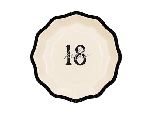 Pappteller Hello 18 D.18cm 6er Set - Partyteller Einwegteller plastikfrei - Partygeschirr 18. Geburtstag Hochzeitstag Jahrestag - Partydeko Tischdeko & Partyzubehör - Ivory Schwarz Silber von PartyDeco