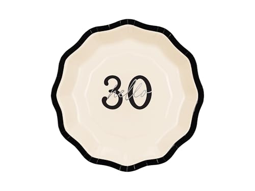 Pappteller Hello 30 D.18cm 6er Set - Partyteller Einwegteller plastikfrei - Partygeschirr Geburtstag Hochzeitstag Jahrestag - Partydeko Tischdeko & Partyzubehör - Ivory Schwarz Silber von PartyDeco