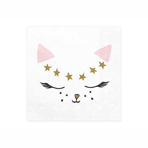 PartyDeco 20 Katzen-Servietten weiß 33 x 33 cm - Bunt von Luck and Luck