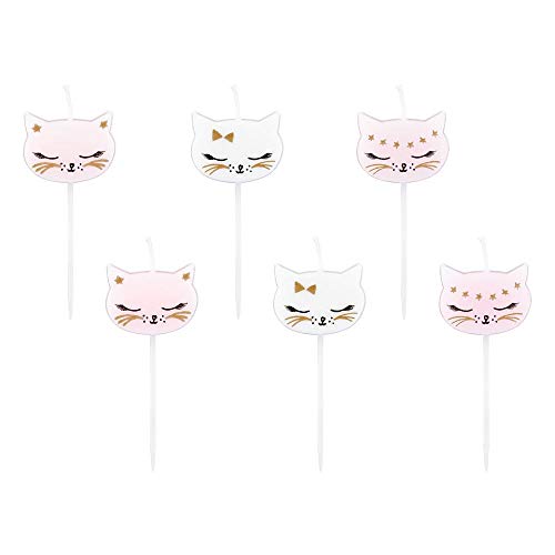 PartyDeco 6er-Set Teelichter Picks geformte Kätzchen weiß und rosa, 2 centimeters von PartyDeco
