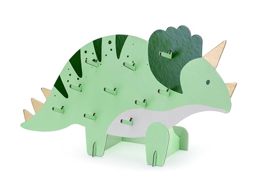 PartyDeco Aufsteller Dinosaurier 38x23cm - Donuts Ständer Triceratops mit 10 Haken - Donut Bagel Brezel Wall - Geburtstagsdeko Kindergeburtstag - Grün von PartyDeco