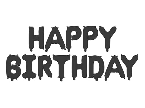 Ballon-Girlande Happy Birthday in Schwarz – ca. 340x35 cm – Buchstabengirlande mit Luft befüllbar – stilvolle Geburtstagsdeko – Ventil & Strohhalm inklusive – wiederverwendbar von PartyDeco