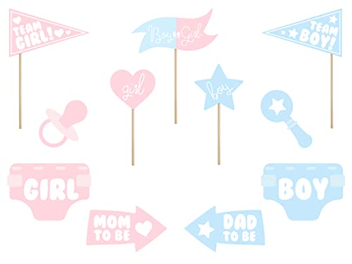 PartyDeco Fotobox Requisiten Boy or Girl 14-26cm 11er Set Foto Zubehör Accessoires Utensilien Gender Reveal von PartyDeco