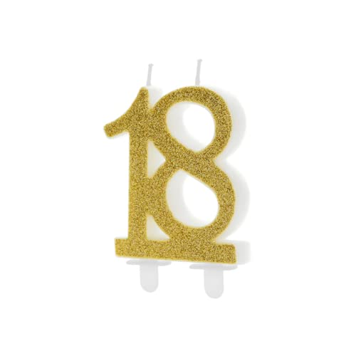 PartyDeco Geburtstag Kerze Nummer 18 Gold 7,5cm Geburtstag Runde Geburtstag 18 von PartyDeco