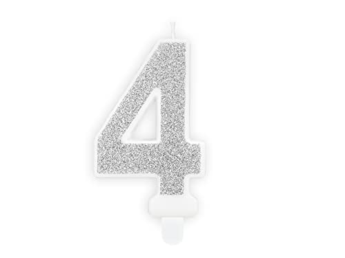 PartyDeco Geburtstag Kerze Nummer 4 Silber Glitter Kuchen Dekoration Kuchen Toppers Muffin Bakes Geburtstag Hochzeit Jubiläum Kerzen für Erwachsene Kinder PartyDeco Geburtstag Kerze Nummer 4 Silber Glitter Kuchen Dekoration Kuchen Toppers Muffin Bakes Geburtstag Hochzeit Jubiläum Kerzen für Erwachsene Kinder von PartyDeco