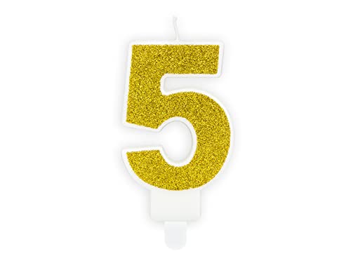 PartyDeco Geburtstagskerze Zahl 5 Zahlenkerze 7cm Kuchenkerze Tortendeko Kindergeburtstag Glitzerkerze Gold Geburtstag Kerze Nummer 5 Gold von PartyDeco