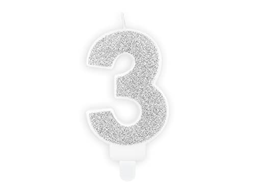 PartyDeco Geburtstagskerze Zahl 3 Zahlenkerze 7cm Kuchenkerze Tortendeko Kindergeburtstag Glitzerkerze Silber Geburtstag Kerze PartyDeco Geburtstagskerze Zahl 3 Zahlenkerze 7cm Kuchenkerze Tortendeko Kindergeburtstag Glitzerkerze Silber Geburtstag Kerze von PartyDeco
