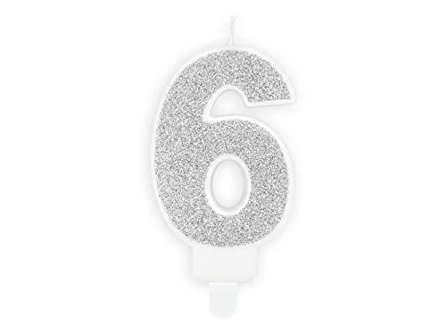 PartyDeco Geburtstagskerze Zahl 6 Zahlenkerze 7cm Kuchenkerze Tortendeko Kindergeburtstag Glitzerkerze Silber Geburtstagskerze Nr. 6 Silber PartyDeco Geburtstagskerze Zahl 6 Zahlenkerze 7cm Kuchenkerze Tortendeko Kindergeburtstag Glitzerkerze Silber Geburtstagskerze Nr. 6 Silber von PartyDeco