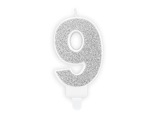 PartyDeco Geburtstagskerze Zahl 9 Zahlenkerze 7cm Kuchenkerze Tortendeko Kindergeburtstag Glitzerkerze Silber Geburtstagskerze Nr. 9 Silber PartyDeco Geburtstagskerze Zahl 9 Zahlenkerze 7cm Kuchenkerze Tortendeko Kindergeburtstag Glitzerkerze Silber Geburtstagskerze Nr. 9 Silber von PartyDeco