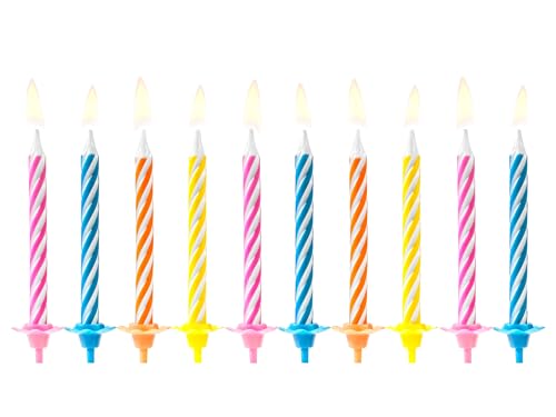PartyDeco Geburtstagskerzen 6cm mit Halter 10er Set - Kuchenkerzen mit Kerzenhalter zum Stecken für Geburtstag - Kerzen für Geburtstagskuchen - Bunt gemischt von PartyDeco