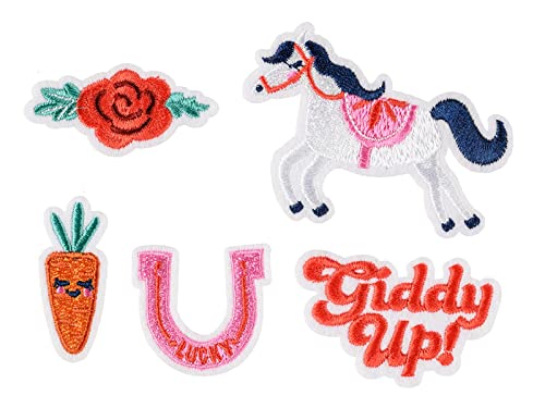 PartyDeco Gesticktes Giddy Up Patch Pferd Selbstklebendes Set von gestickten Patch Pferden für Teenager Mädchen von PartyDeco