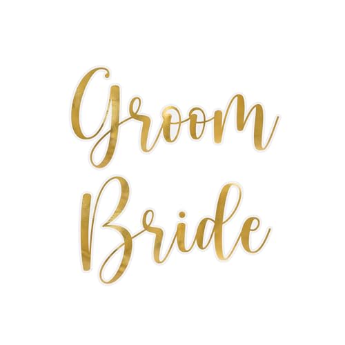 PartyDeco Glasaufkleber für Gläser 4x8cm 2er Set - Bride & Groom Hochzeitsaufkleber - Sticker für Hochzeitsgläser - Hochzeitssticker Aufkleber zur Hochzeit - Hochzeitsdeko & Hochzeitszubehör - Gold von PartyDeco