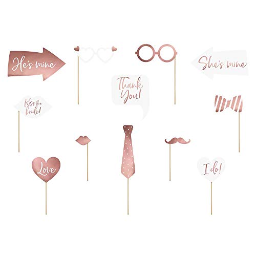 PartyDeco Hochzeit Foto Gadgets Hochzeit Photo Booth Zubehör Kit Halter Requisiten für Parteien Foto-Session Selfie Bräutigam Braut Brautjungfer Glückwunsch Liebe zu komponieren von PartyDeco