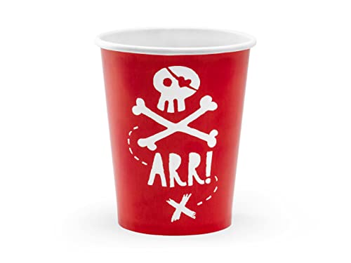 PartyDeco KPP15-007-EU3 - Becher / Trinkbecher aus Papier - Piraten (rot) - 220 ml (7.4 oz) - 6 Stk. von PartyDeco