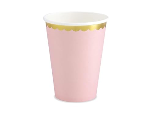 PartyDeco KPP16-081J-EU2 - Becher / Trinkbecher aus Papier - rosa mit goldenem Rand - 220 ml (7.4 oz) - 6 Stk. von PartyDeco