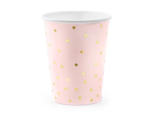 PartyDeco KPP50-081J-EU3 - Becher / Trinkbecher aus Papier - hellrosa mit goldenen Punkten - 260 ml (9.2 oz.) - 6 Stk. von PartyDeco