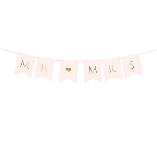 PartyDeco Mr & Mrs Hochzeit Girlande Banner rosa weiß Gold, Farbe: Rosa von PartyDeco