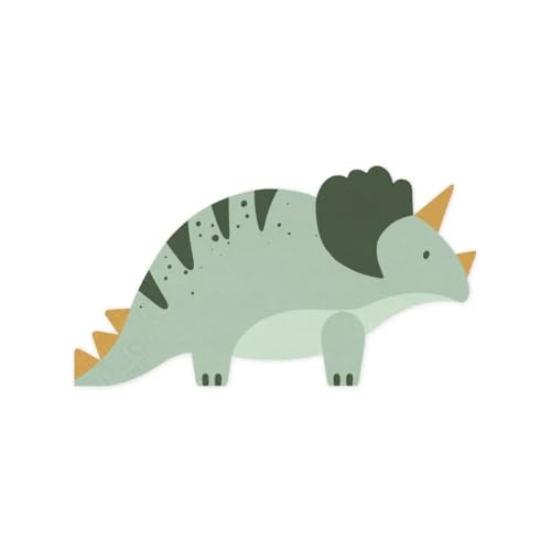 PartyDeco Servietten Dinosaurier Triceratops 18x10cm 12 Stück 2-lagig - Dino Servietten Kindergeburtstag - Einweg Papierservietten Geburtstagsservietten - Grün von PartyDeco
