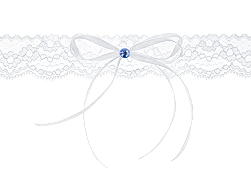 PartyDeco Strumpfband zur Hochzeit, Auswahl:PDW15 Spitze weiß Stras blau von PartyDeco