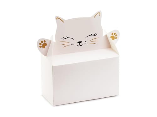 Tortenschachtel Katze 19x19x8cm 6er Set - lebensmittelecht & praktisch - Faltschachteln Pappschachteln für Torten Kuchen Geschenke - Tortenkartons rechteckig zum Kindergeburtstag - Weiß von PartyDeco