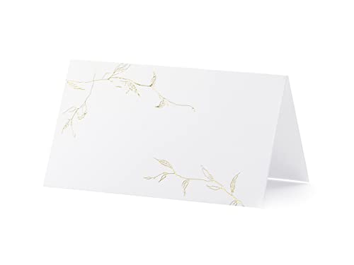 PartyDeco Tischkarten Zweige 9,5x5,5cm 10 Stück Platzkarten Hochzeit Geburtstag Konfirmation blanko weiß Gold von PartyDeco