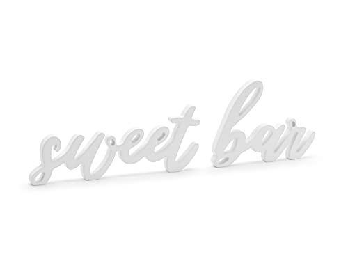 Schriftzug Sweet bar 37x10cm Holz Tischdeko Candy Bar Deko Aufsteller Hochzeitsdeko Set weiß von PartyDeco