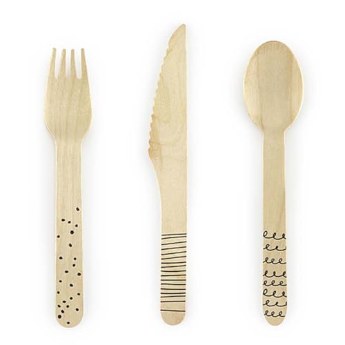 Piratenparty Einwegbesteck aus Holz, Packung mit 18 Stück, Eco Holzbesteck mit schwarzem Design Piratenparty Einwegbesteck aus Holz, Packung mit 18 Stück, Eco Holzbesteck mit schwarzem Design von PartyDeco