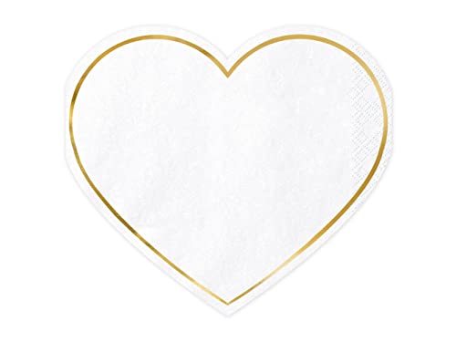 Servietten Herz 20 Stück 14x12cm 1/4-Falz 3-lagig Papierservietten Hochzeit Liebe weiß gold von PartyDeco