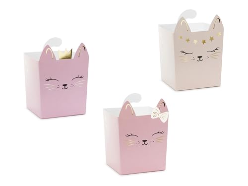 Snackbox Kinder 14x10cm 3er Set - Fingerfood Schalen mit Katzen Motiv - Candy Bar & Salty Bar Boxen für Süßigkeiten und Party Snacks - Kindergeburtstag Deko & Partyzubehör - Hellrosa Rosa von PartyDeco