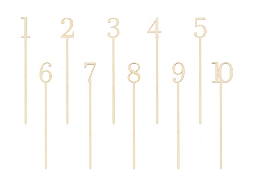 Tischnummern Zahlen 1-10 10er Set 25cm Holz Tortendeko Kuchendeko Zahl Tortenstecker Hochzeit von PartyDeco