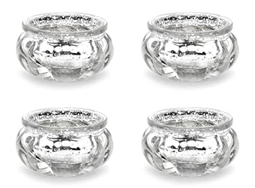 Teelichtgläser 6x3cm Kerzenhalter Windlicht Kerzenglas 4er Set Hochzeit Weihnachten Tischdeko Silber/Vintage Teelichhalter aus Glas in schick-rustikaler Optik 4 Stück von PartyDeco