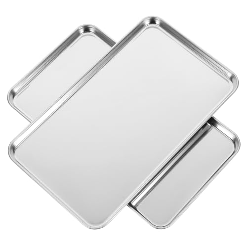 2 StüCk Edelstahl Backblech Hochwertige Grillplatte FüR Ofen GleichmäßIge WäRmeverteilung Ideal Zum Backen Und Servieren 26.5 X 15.2 X 1.2 Cm Rostfreies Backgeschirr von PartyKindom