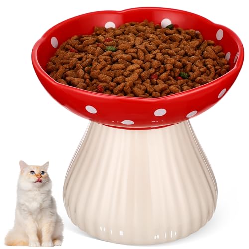Katzennapf Erhöhte: 15 cm Keramik Katzenschüssel Im Niedlichen Roten Pilzdesign, Schnurrhaarefreundliche Futter Katzen Zubehör Und Wasserschale FüR Katzen von PartyKindom